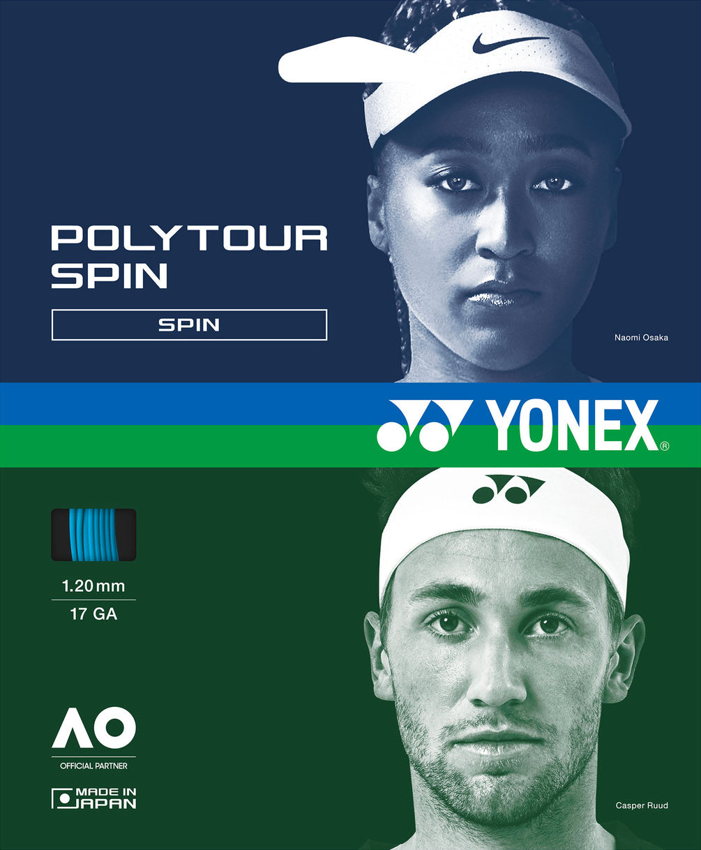 Yonex Polytour Spin 1.20mm 12m Tennis String 12m Set COBALT BLUE String (Packs) Yonex