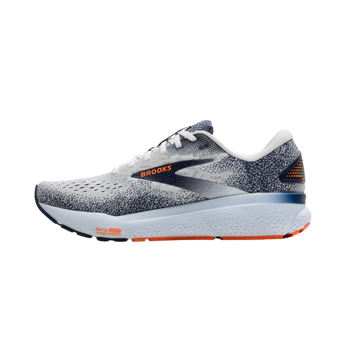 Brooks Ghost Mens Running Shoes 16 - White/Peacoat/Orange Running Shoes Brooks