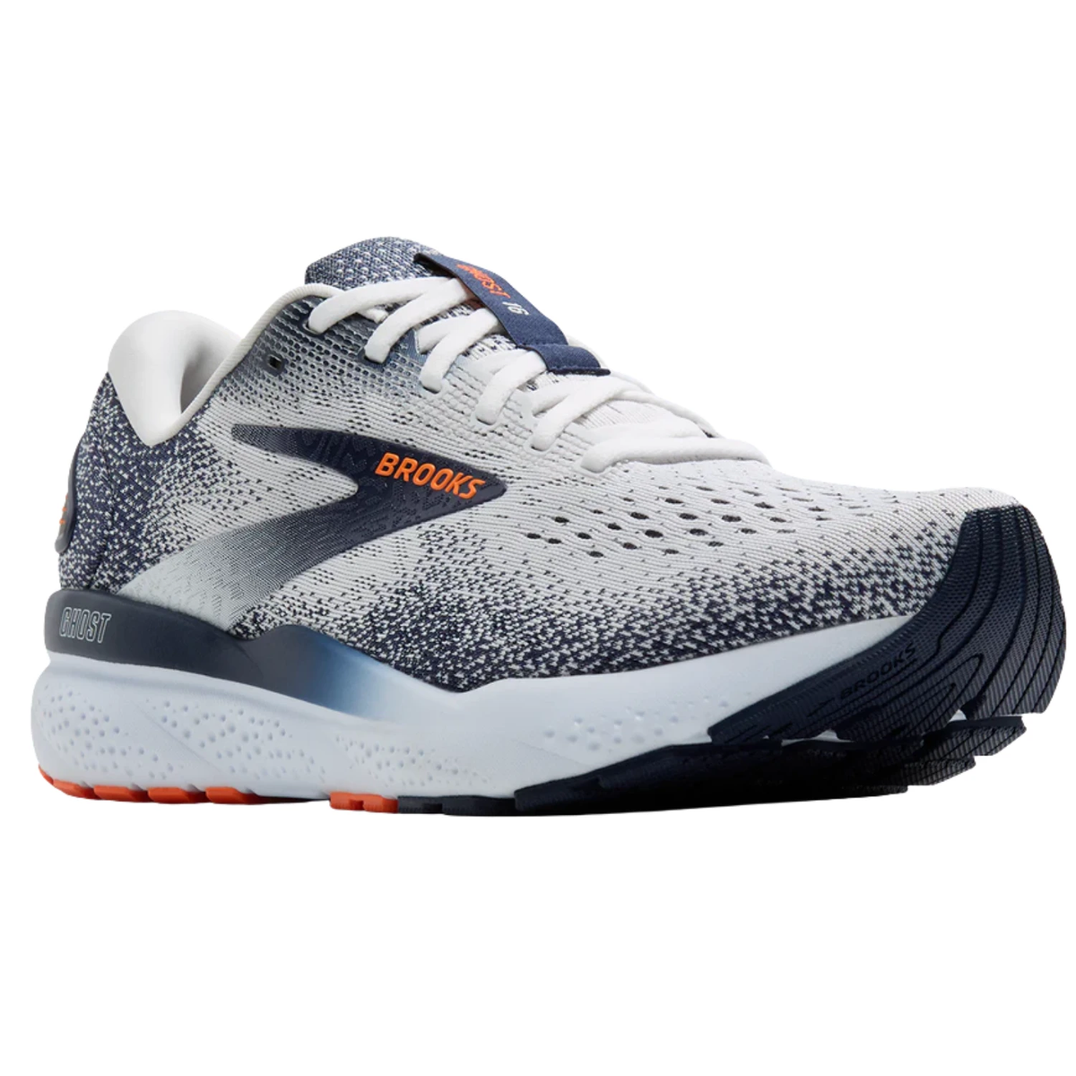 Brooks Ghost Mens Running Shoes 16 - White/Peacoat/Orange Running Shoes Brooks