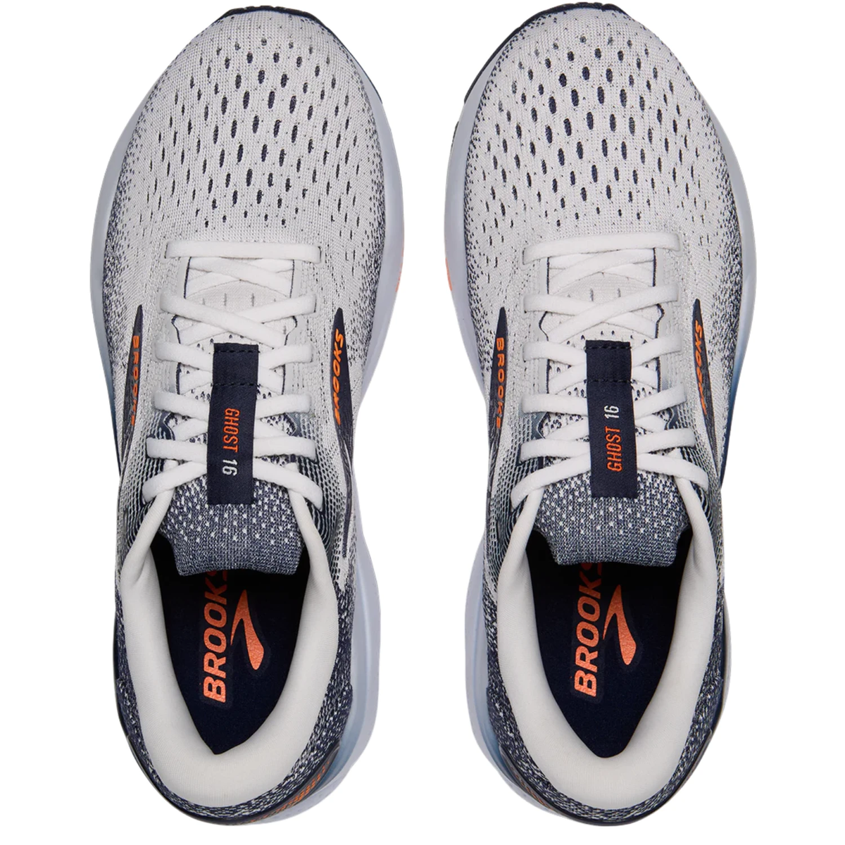 Brooks Ghost Mens Running Shoes 16 - White/Peacoat/Orange Running Shoes Brooks