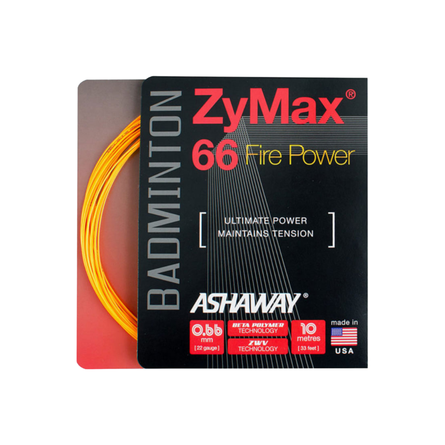 Ashaway Zymax 66 Fire POWER String (10m Set) Orange Clearance Ashaway