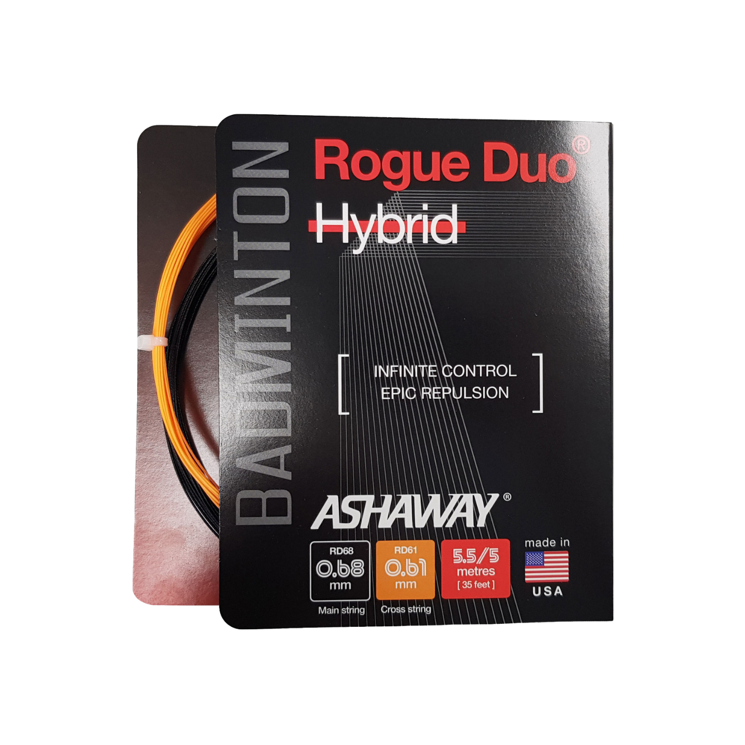 Ashaway Rogue Duo Hybrid String (10m Set) Black/Orange String (Packs) Ashaway
