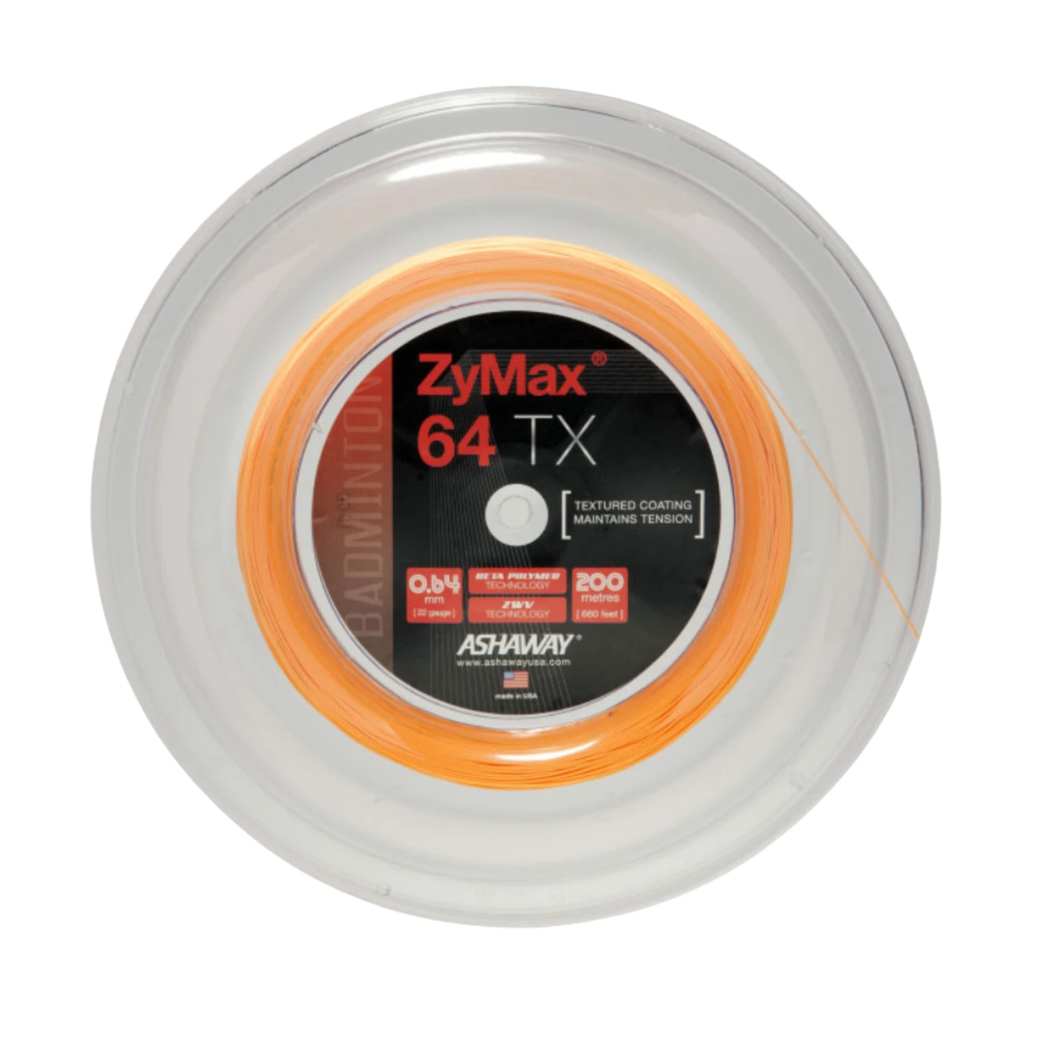 Ashaway Zymax 64TX Badminton String Reel - Orange Orange 200m Reel String (Reel) Ashaway