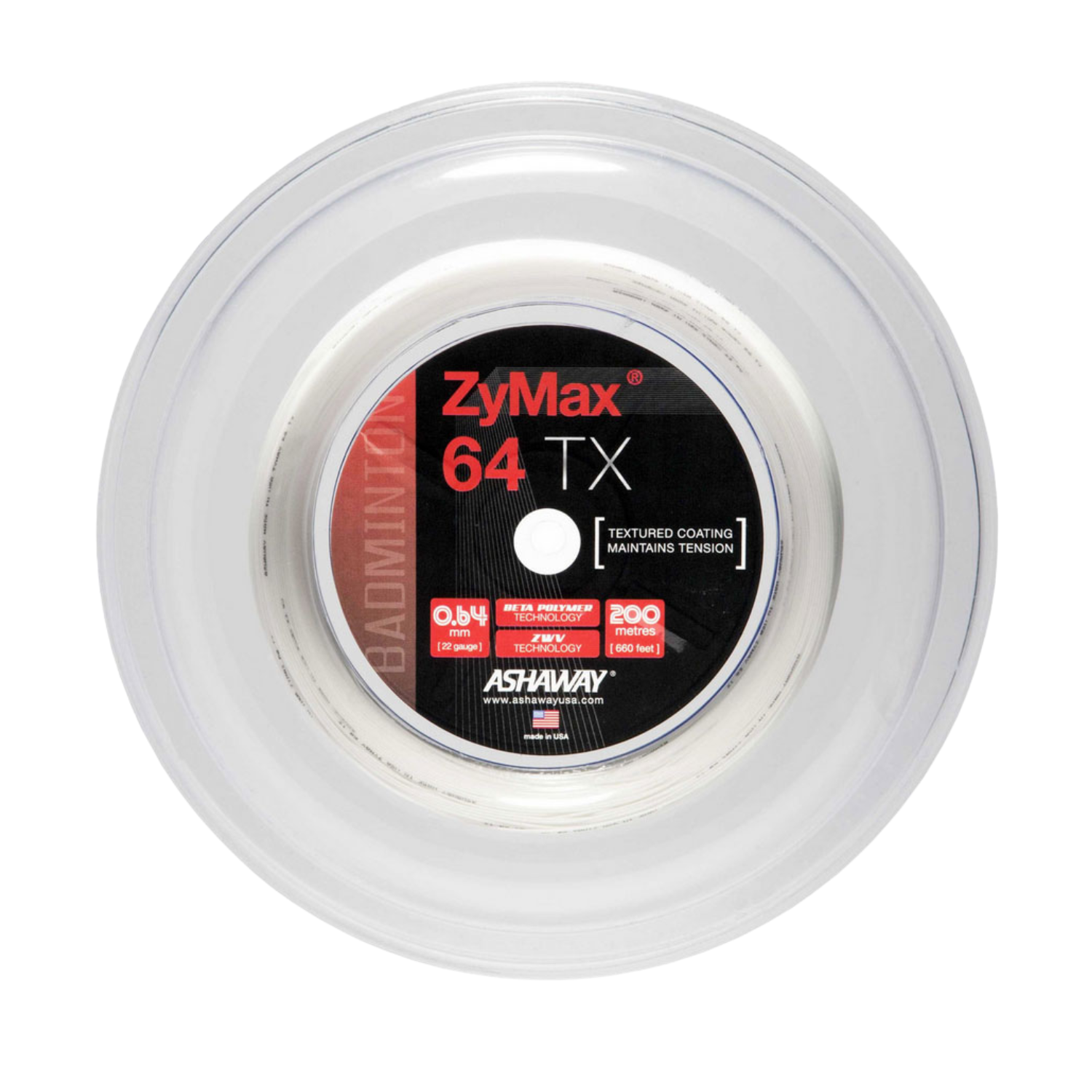 Ashaway Zymax 64TX Badminton String Reel - White White 200m Reel String (Reel) Ashaway
