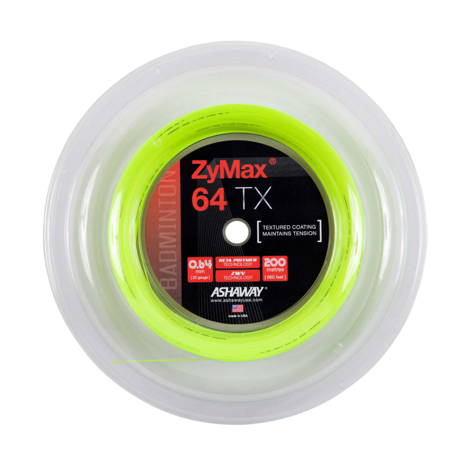 Ashaway Zymax 64TX Badminton String Reel - Yellow Yellow 200m Reel String (Reel) Ashaway
