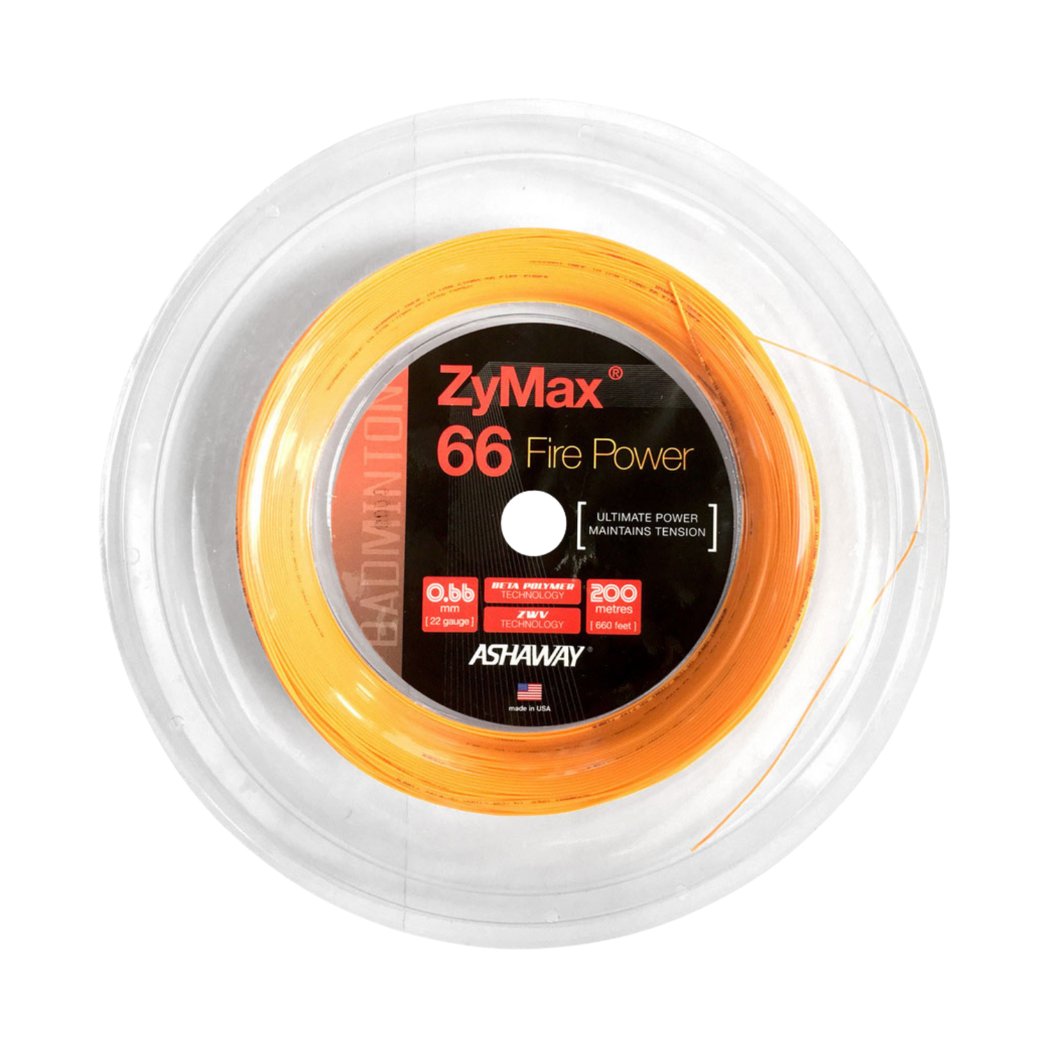 Ashaway Zymax 66 Fire POWER String (200m Reel) Orange String (Reel) Ashaway