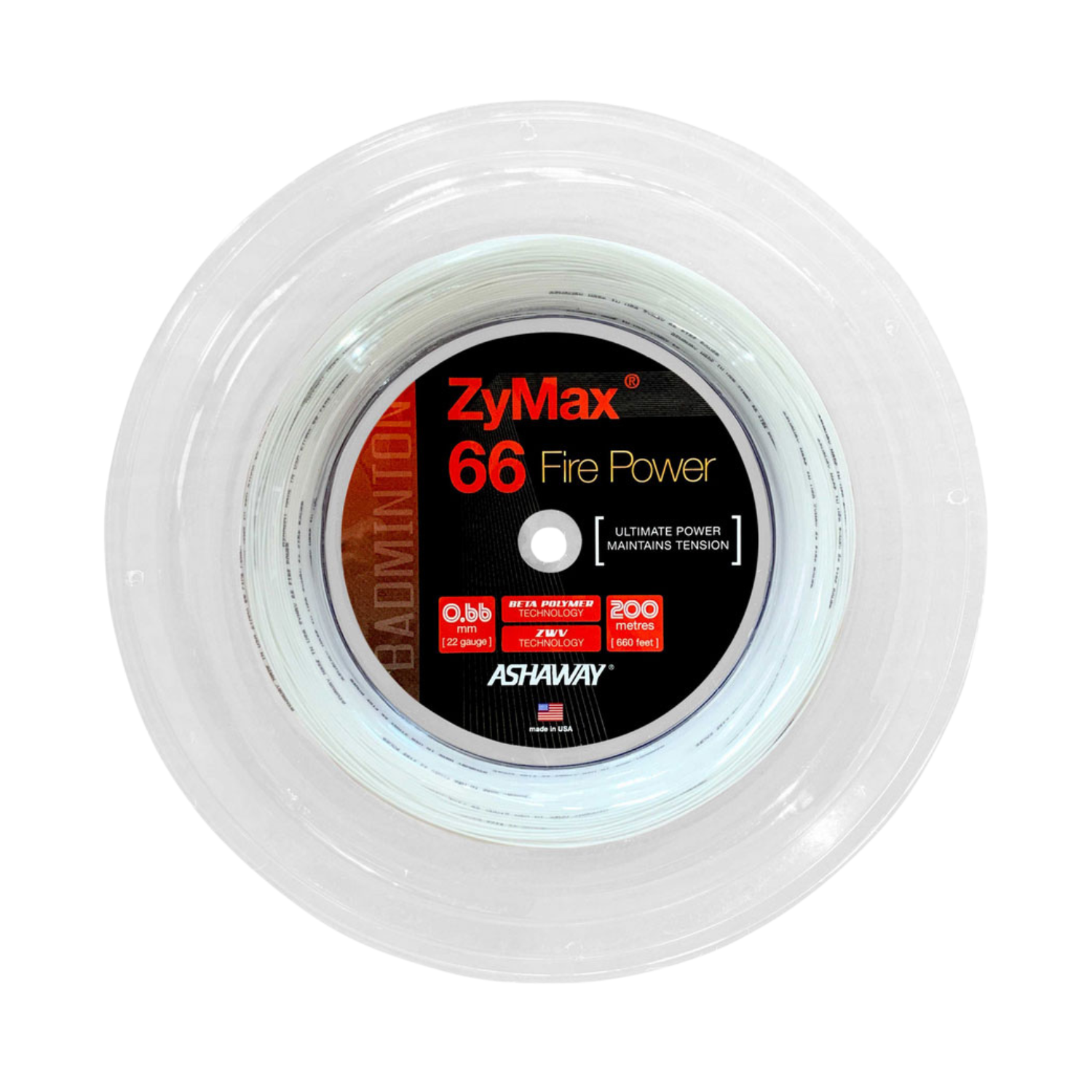 Ashaway Zymax 66 Fire POWER String (200m Reel) White String (Reel) Ashaway