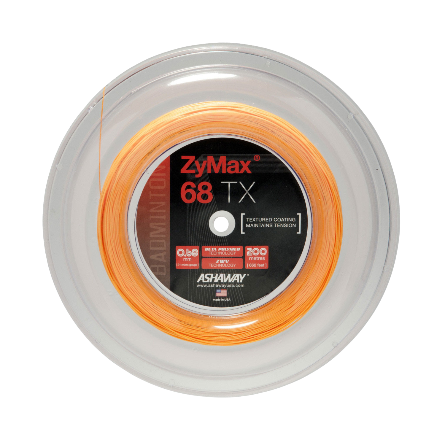 Ashaway Zymax 68TX Badminton String Reel - Orange Orange 200m Reel String (Reel) Ashaway