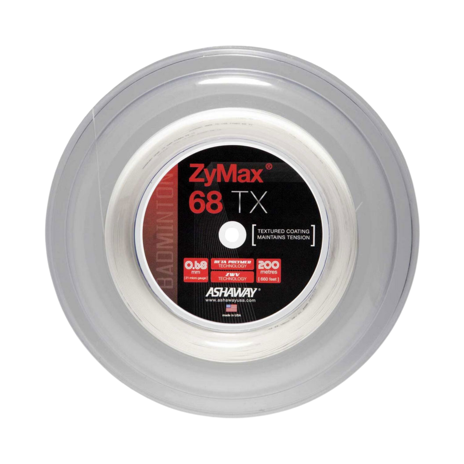 Ashaway Zymax 68TX Badminton String Reel - White White 200m Reel String (Reel) Ashaway