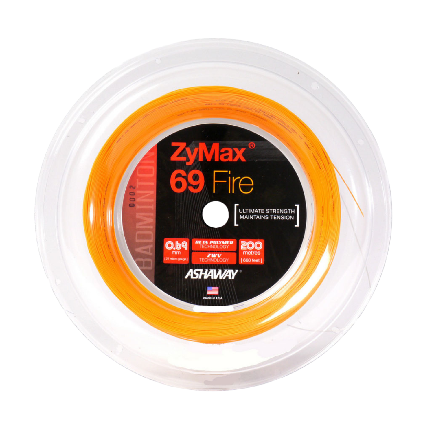 Ashaway ZyMax 69 Fire String (200m Reel) Orange String (Reel) Ashaway
