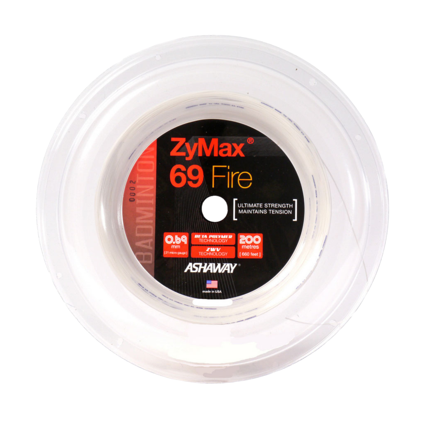 Ashaway ZyMax 69 Fire Badminton String Reel - White String (Reel) Ashaway