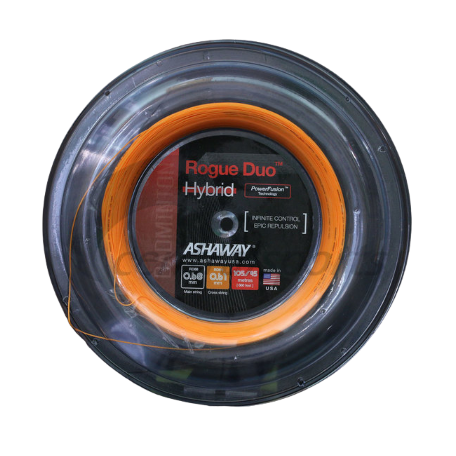 Ashaway Rogue Duo Hybrid Badminton String Reel - Black/Orange Black Orange 200m Reel String (Reel) Ashaway