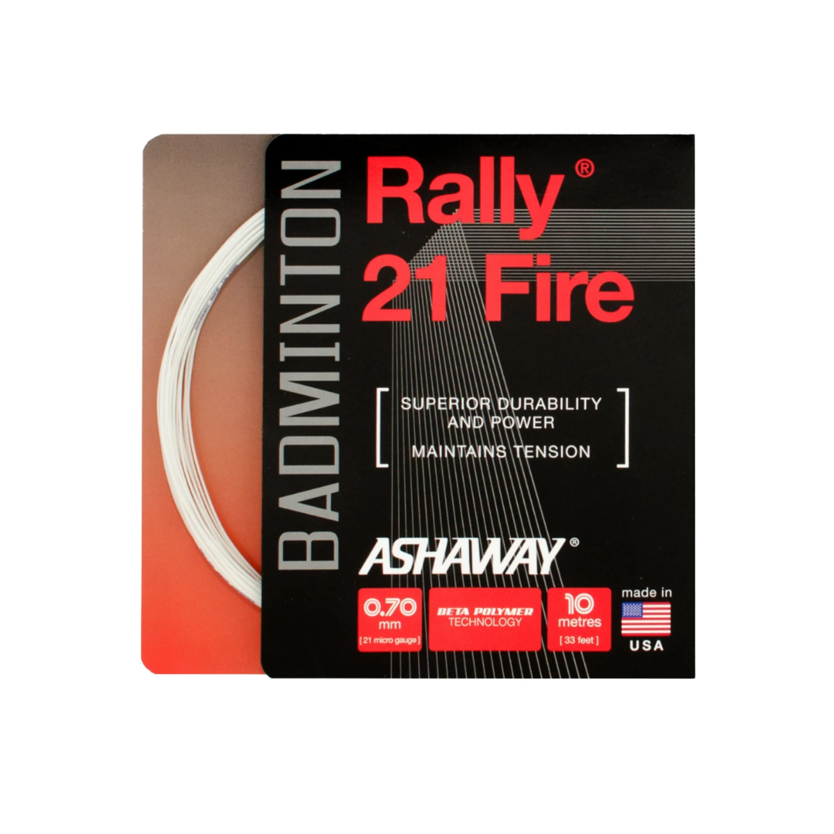 Ashaway Rally 21 Fire String (10m Set) White, back view