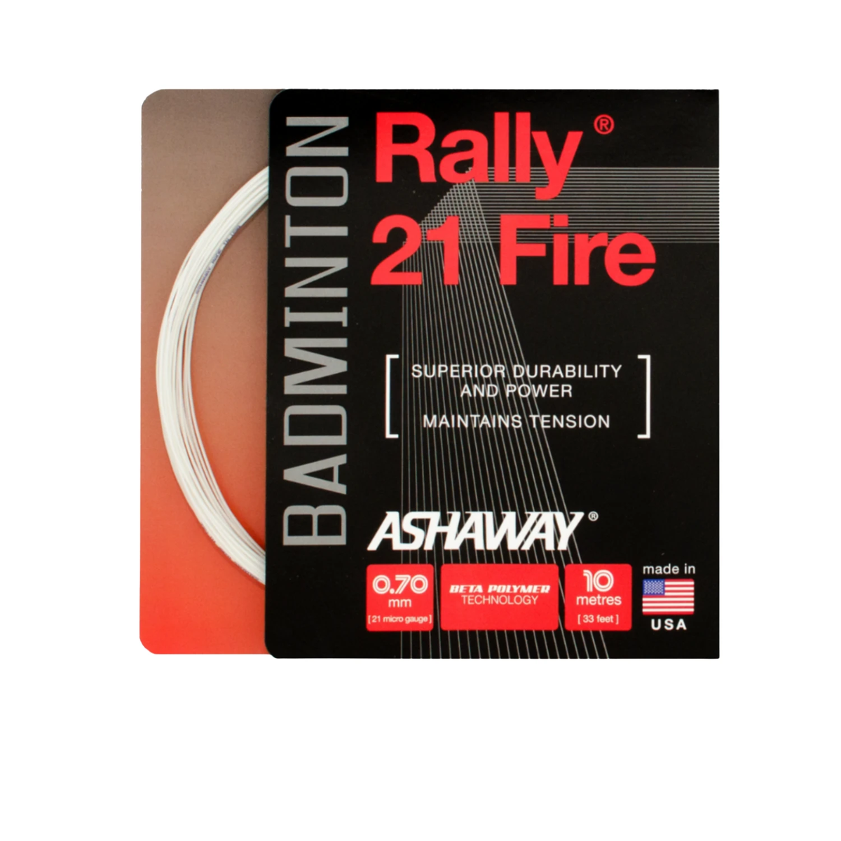 Ashaway Rally 21 Fire String (10m Set) White, front view