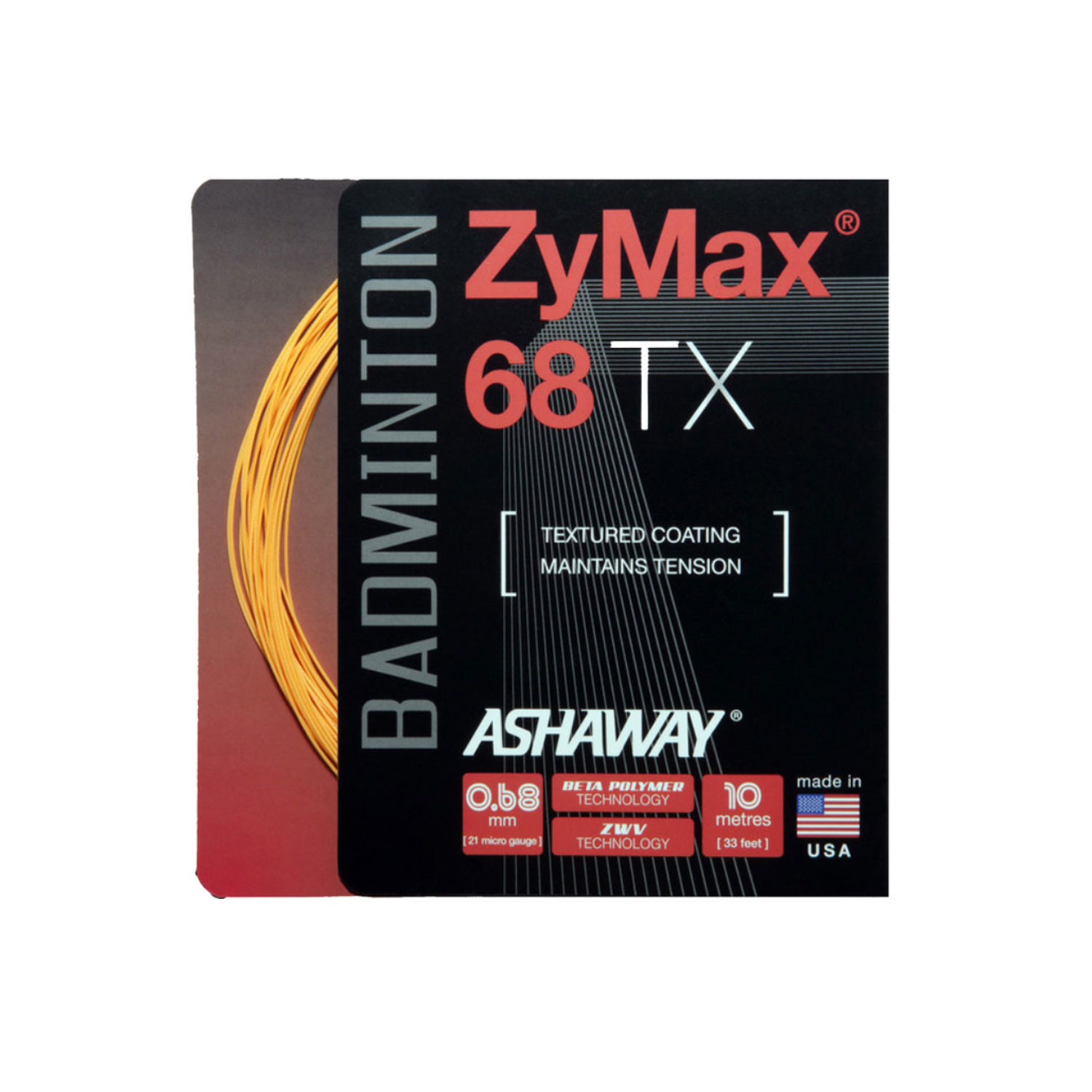 Ashaway Zymax 68TX Badminton String Set - Orange Orange 10m Set Clearance Ashaway