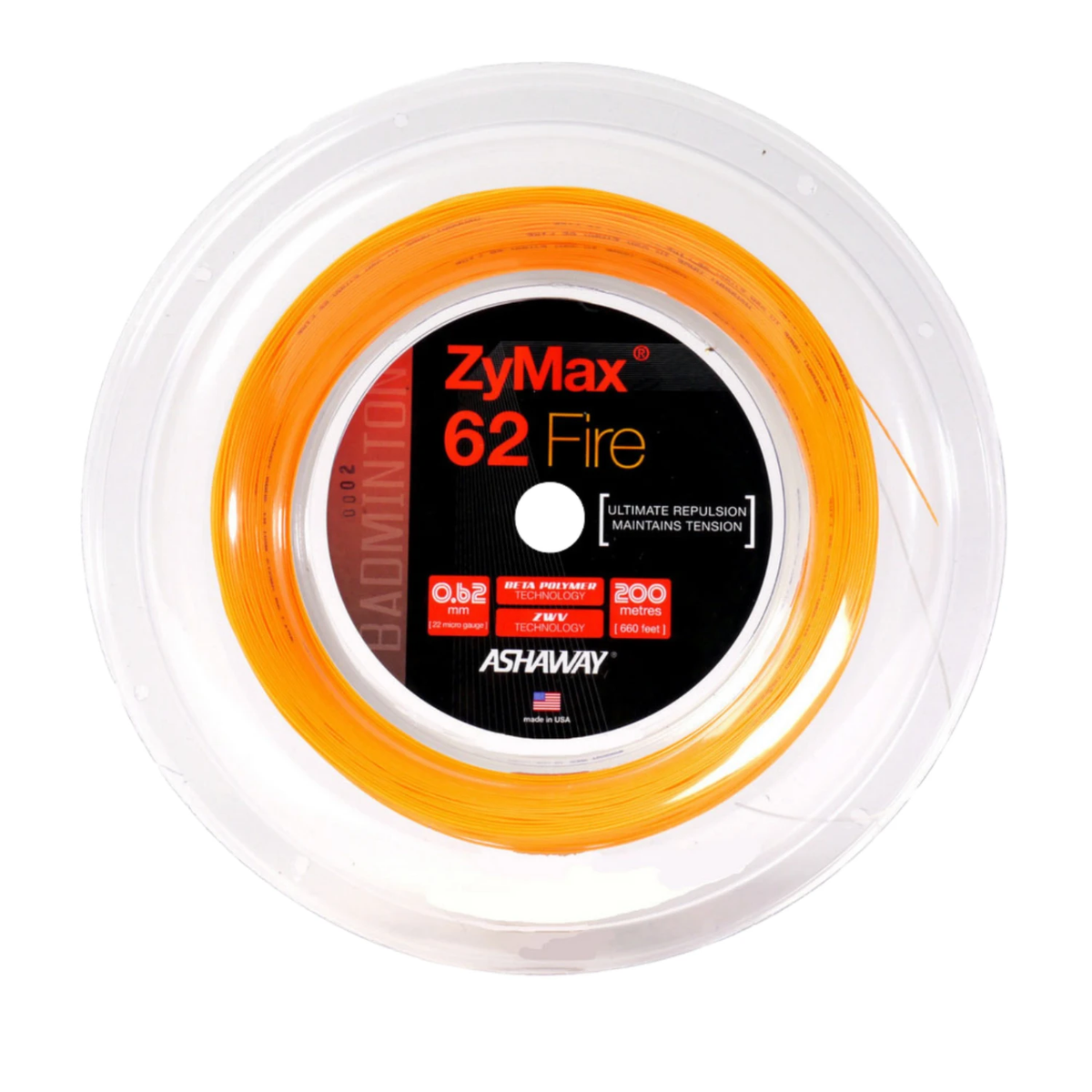 Ashaway ZyMax 62 Fire Badminton String Reel, Orange