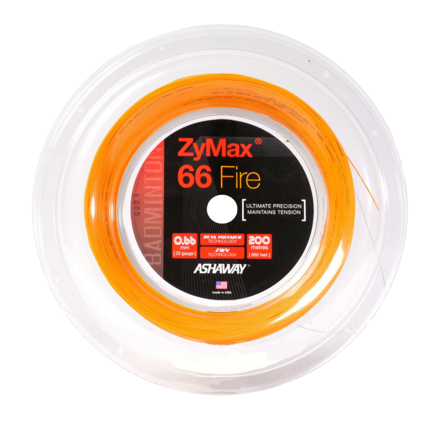Ashaway ZyMax 66 Fire String (200m Reel) Orange String (Reel) Ashaway
