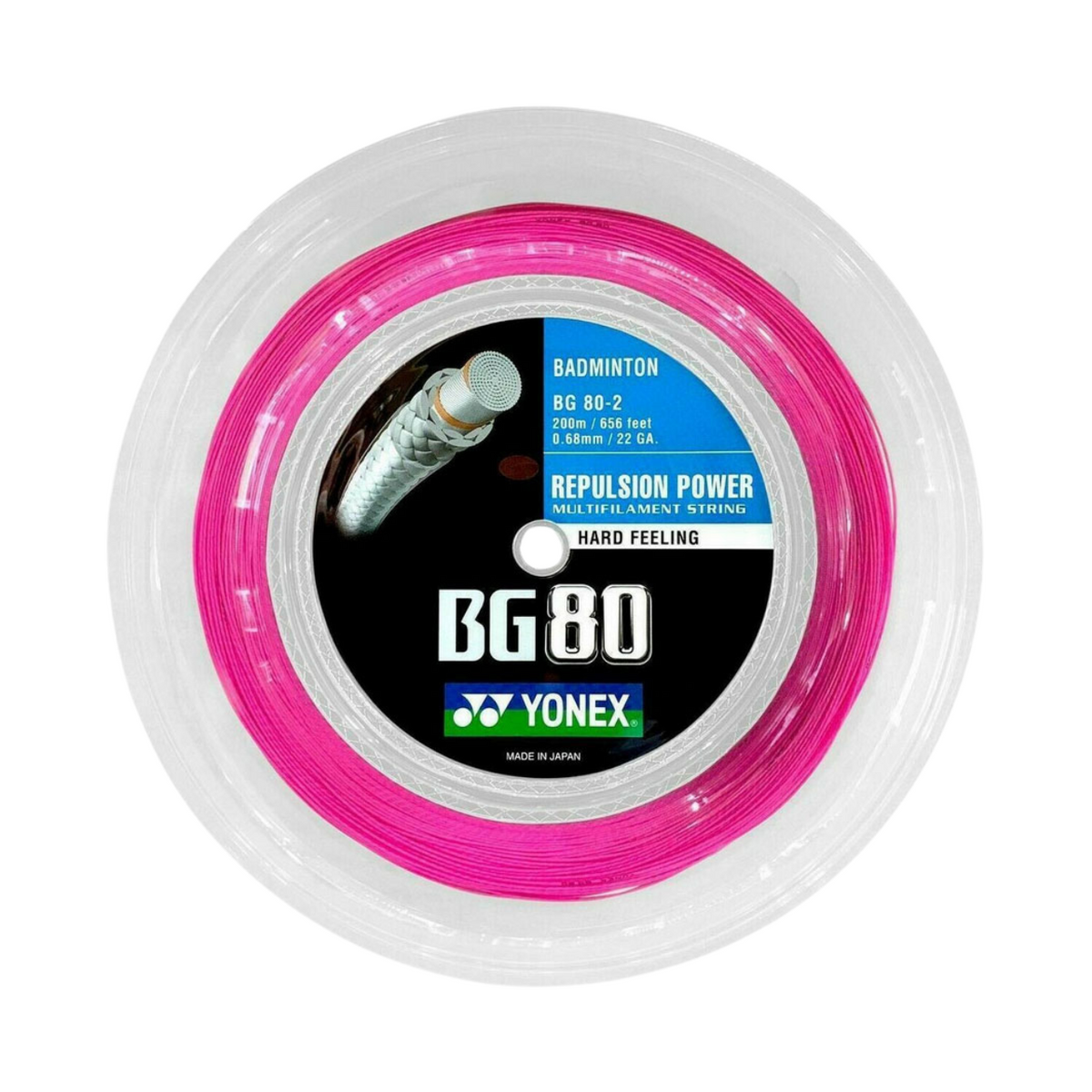 Yonex BG80 Badminton String (200m Reel) Neon Pink, back view
