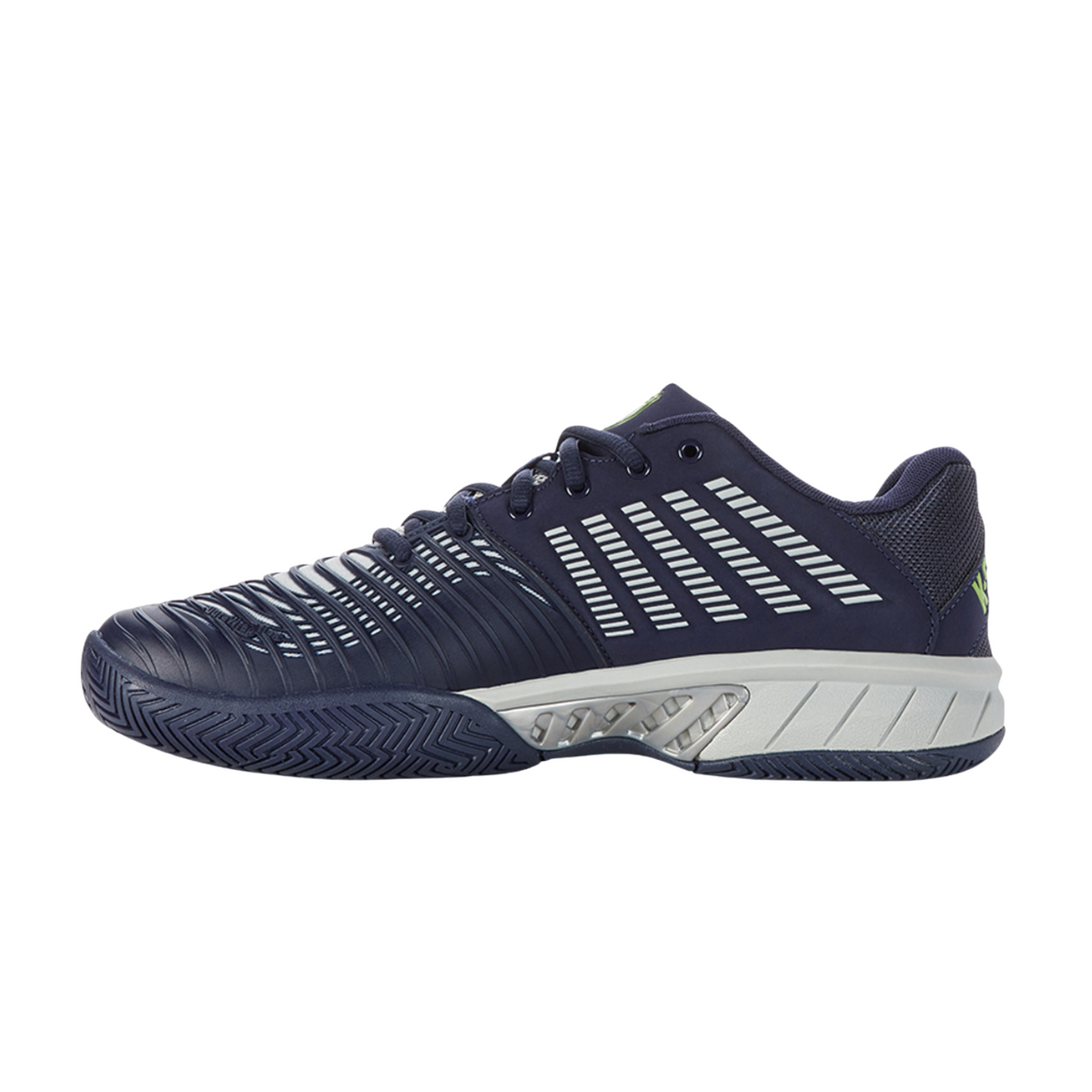 K-Swiss Express Light 3 Tennis Shoes Men, Peacoat/Grey Violet/Lime Green, back view