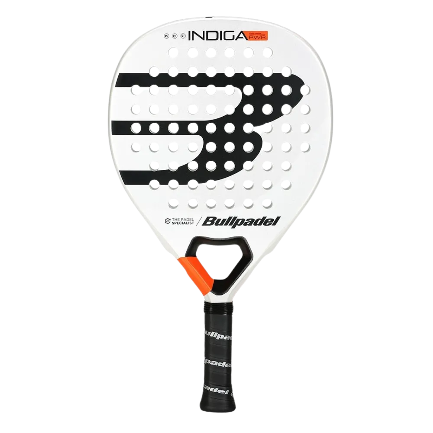 BullPadel Indiga PWR Padel Racket - White/Orange Padel BullPadel