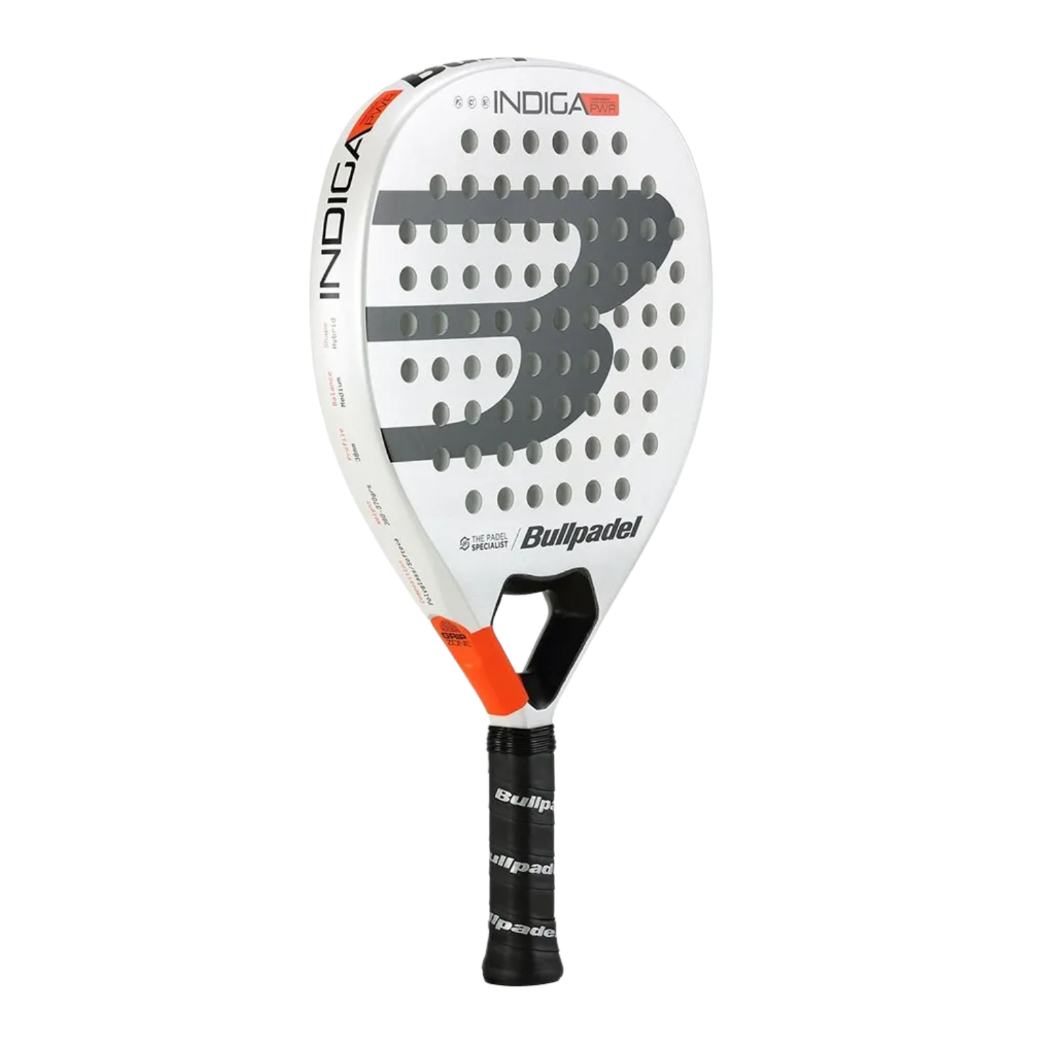BullPadel Indiga PWR Padel Racket - White/Orange