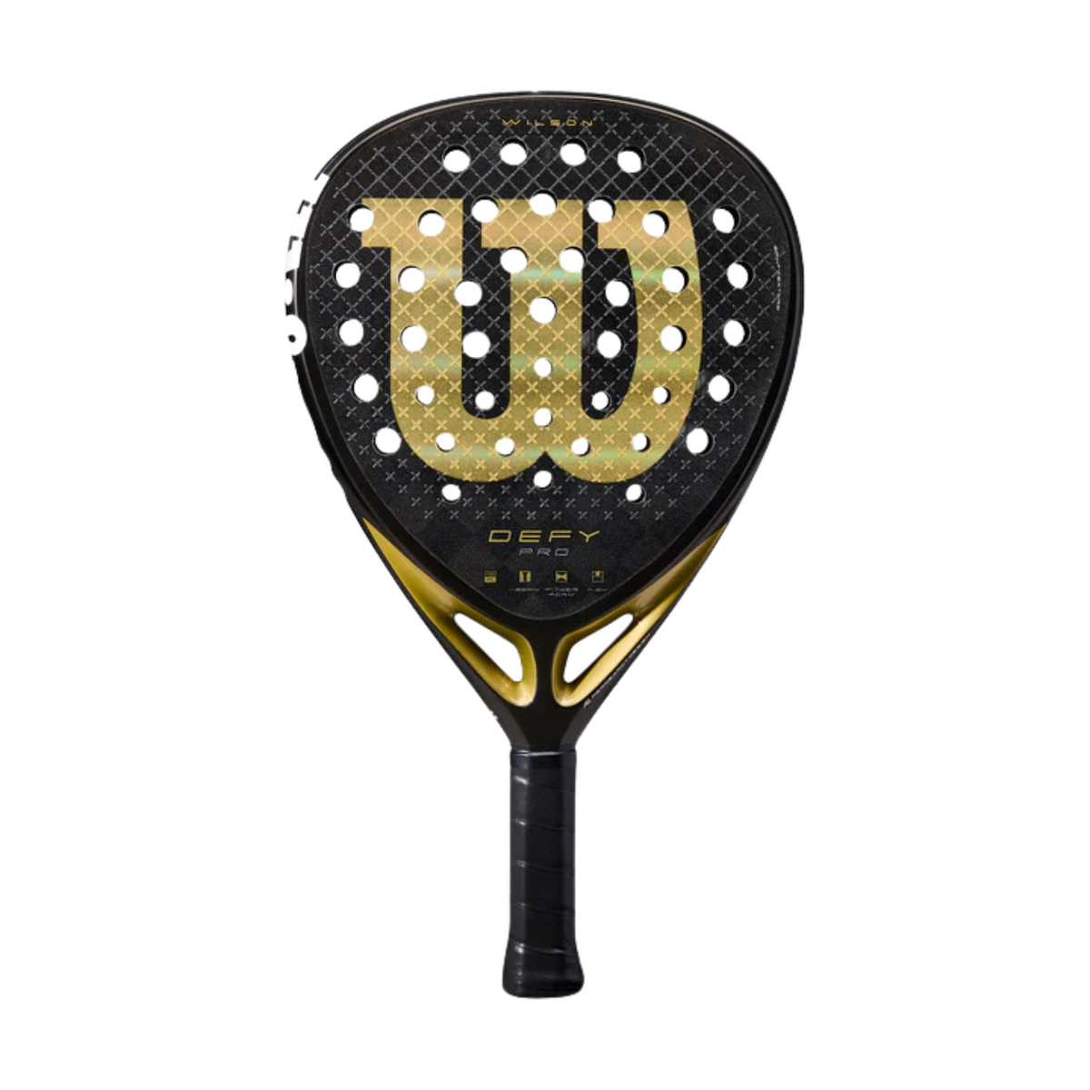 Wilson Defy Pro V1 Padel Racket, Black/Gold, front view