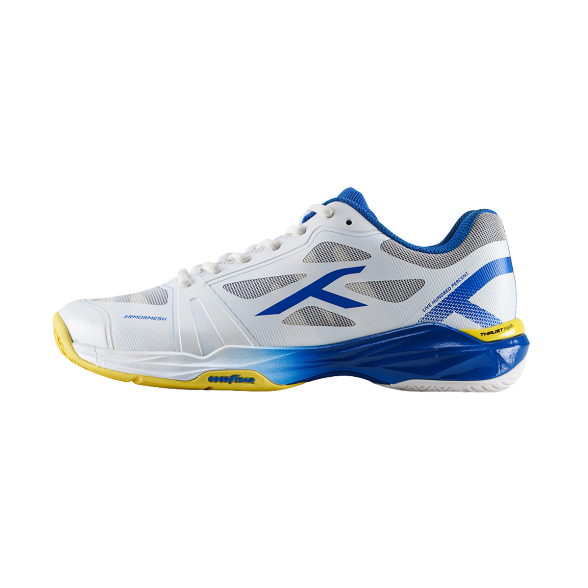 Hundred Phenom Badminton Shoes - White/Blue/Yellow White Blue Yellow Badminton Shoes Hundred