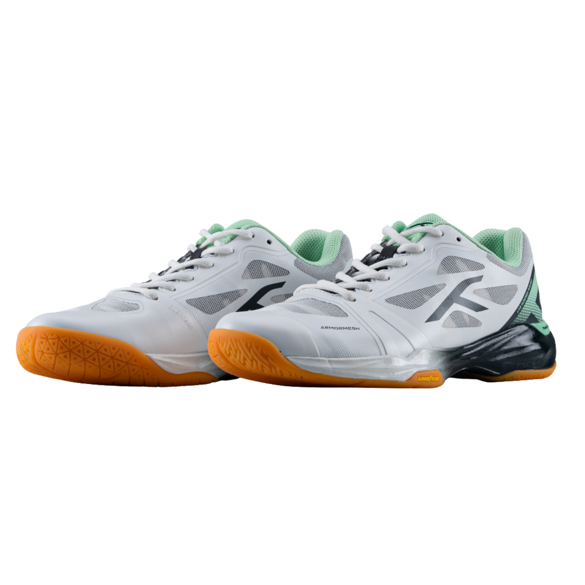 Hundred Phenom Badminton Shoes - White/Dark Grey/Light Green Badminton Shoes Hundred