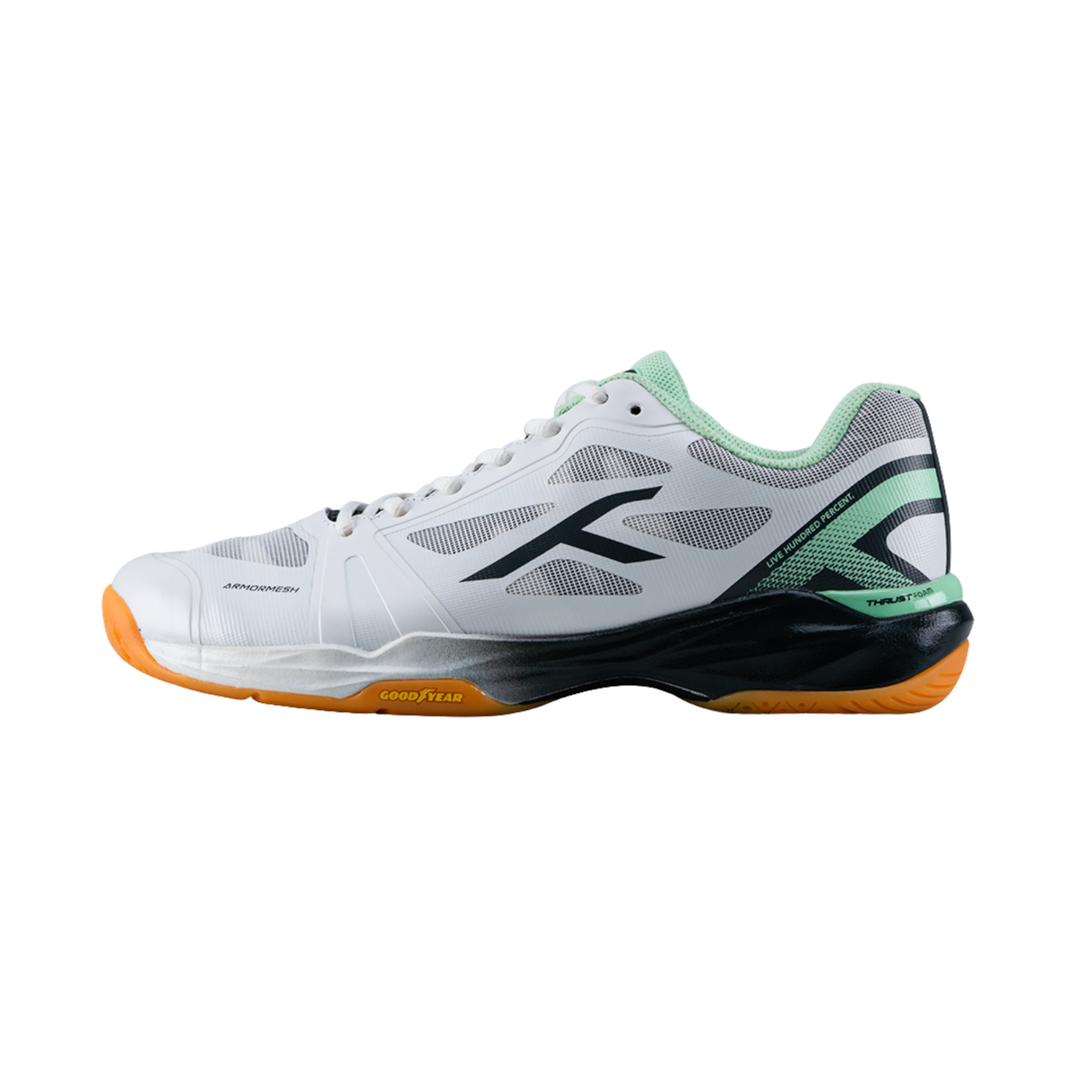 Hundred Phenom Badminton Shoes - White/Dark Grey/Light Green White Dark Grey Light Green Badminton Shoes Hundred