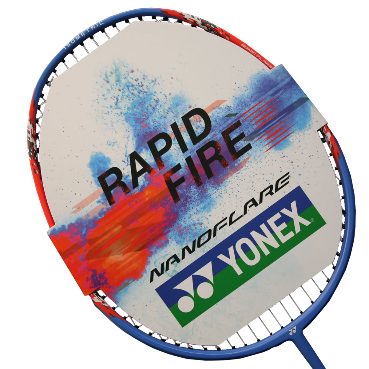 Yonex Nanoflare E13 Badminton Racket, Blue/Red, front view