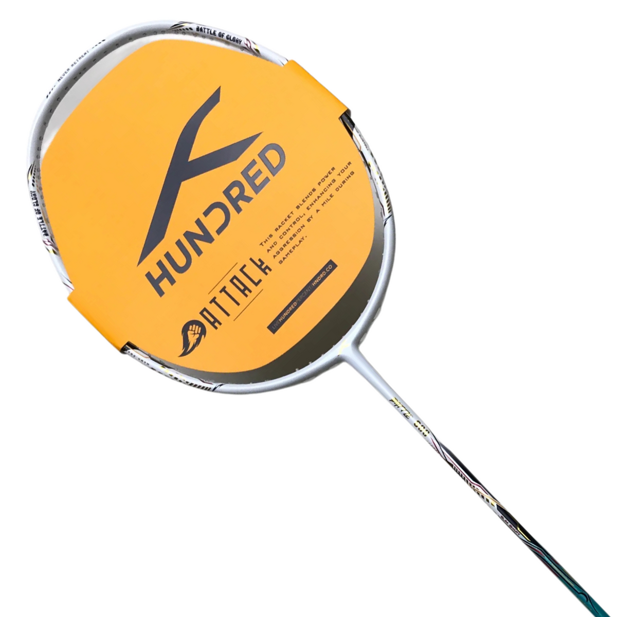 Hundred Battle 600 4U Badminton Racket - White/Verdigris/Gold Badminton Rackets Hundred