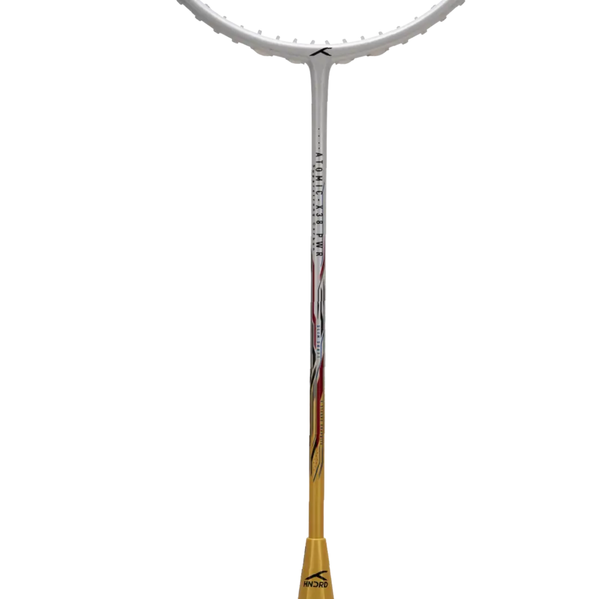 Hundred Atomic X 38 Power Badminton Racket, White/Gold, packaging view