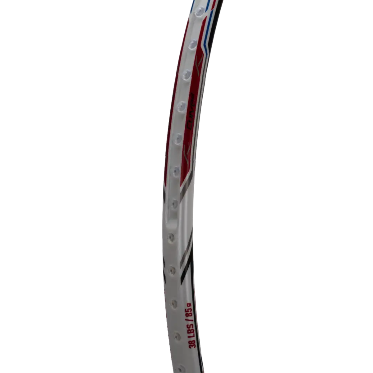 Hundred Atomic X 38 Power Badminton Racket, White/Gold, close-up detail