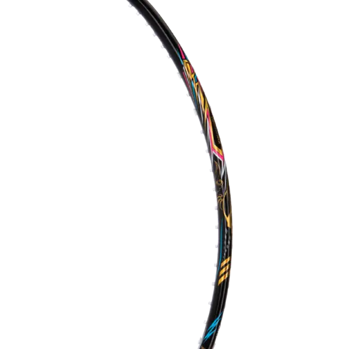 Hundred Battle 700 Badminton Racket, Black/Gold/Blue, close-up detail