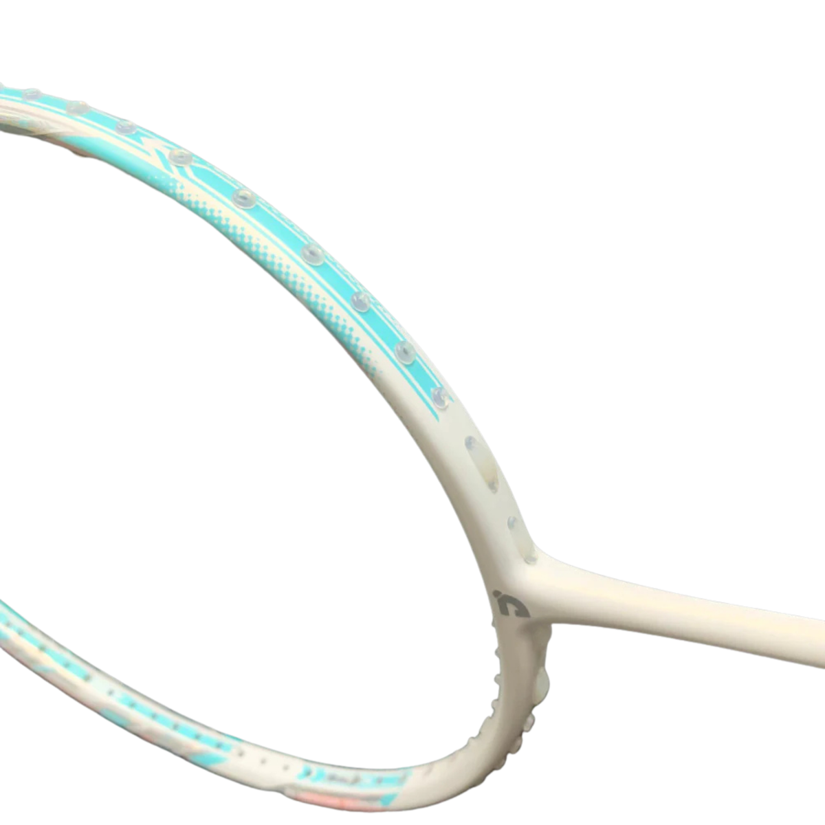Jnice Duplex 6 Badminton Racket Unstrung RDPX-6, Pink/Blue, close-up detail