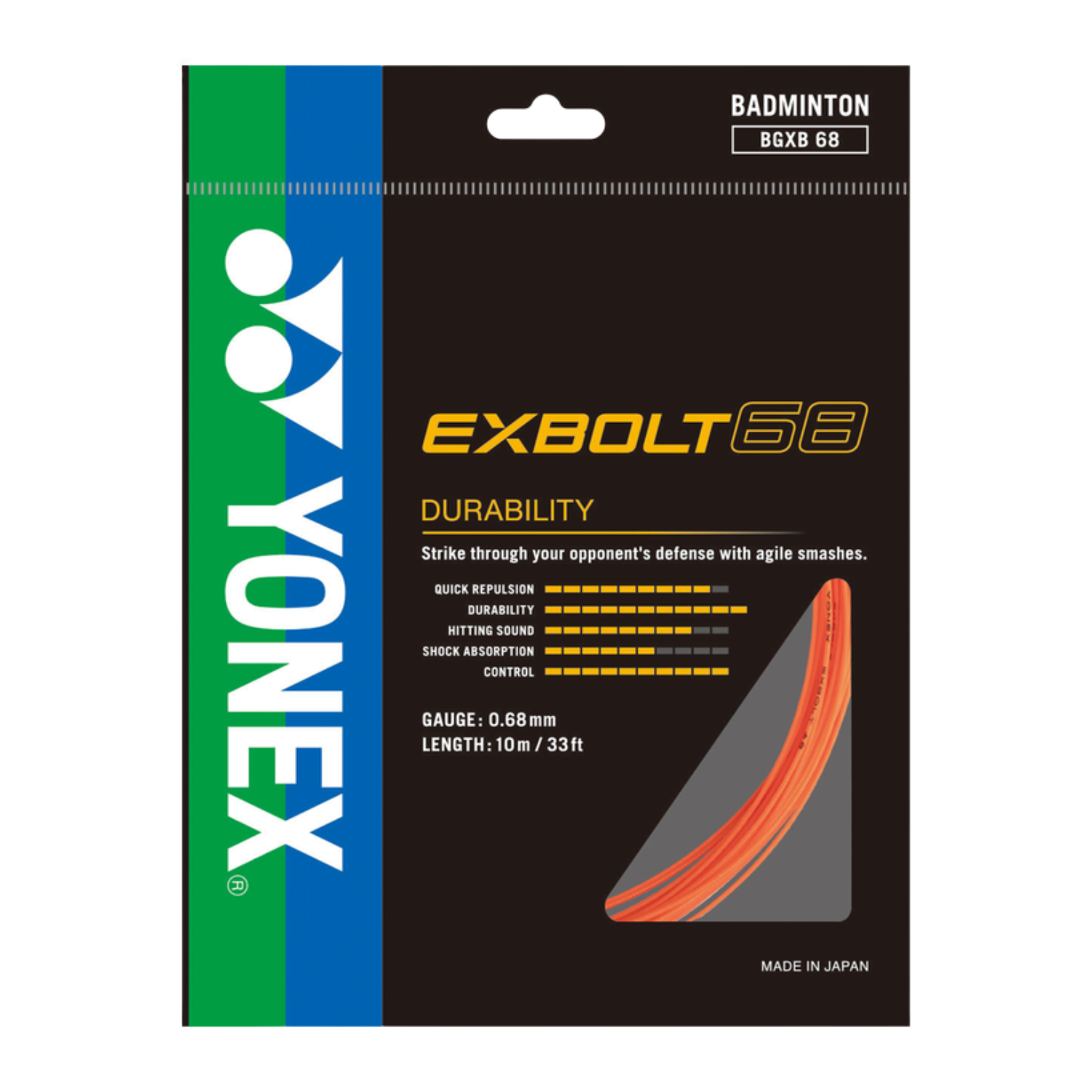 Yonex Exbolt 68 Badminton String Set, Flash Orange