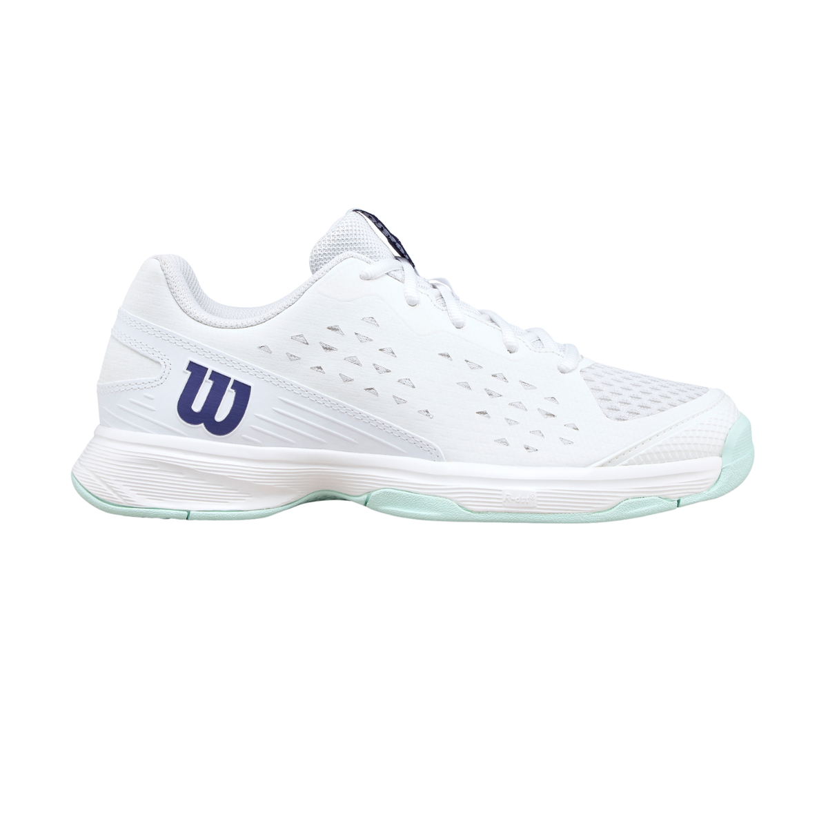 Wilson Rush Pro Ace Junior L Tennis Shoe, White/Bay/Skipper Blue, back view