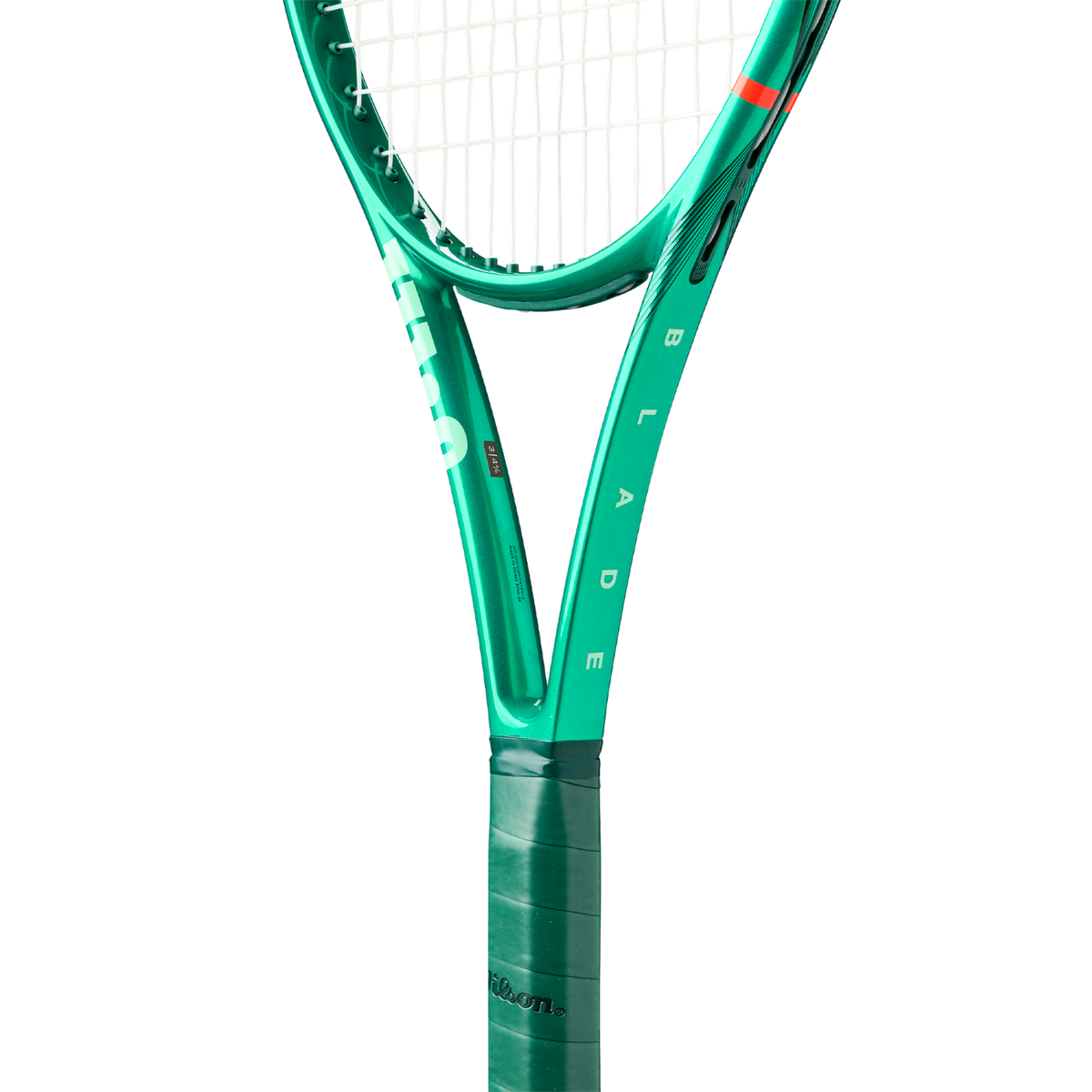 Wilson Blade 100 V10 2026 Tennis Racket, Green, close-up detail