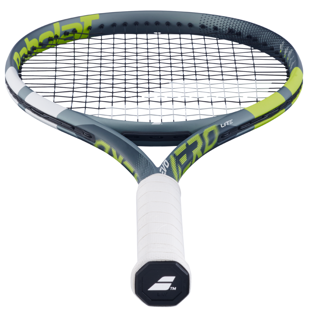 Babolat Evo Aero Lite 2026 Tennis Racket Strung, Grey/Yellow, detail view