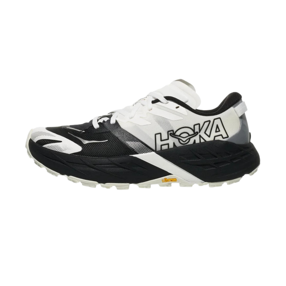Hoka Speedgoat 7 Wide Running Shoe Men, Black/White, back view