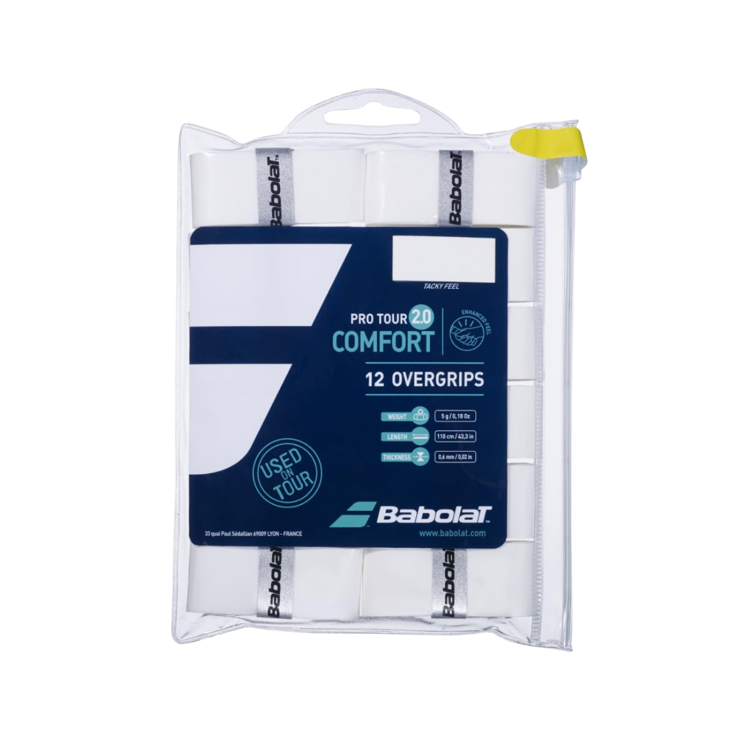 Babolat Pro Tour 2.0 Overgrip (12 Pcs) - White White 12 pack Overgrips Babolat