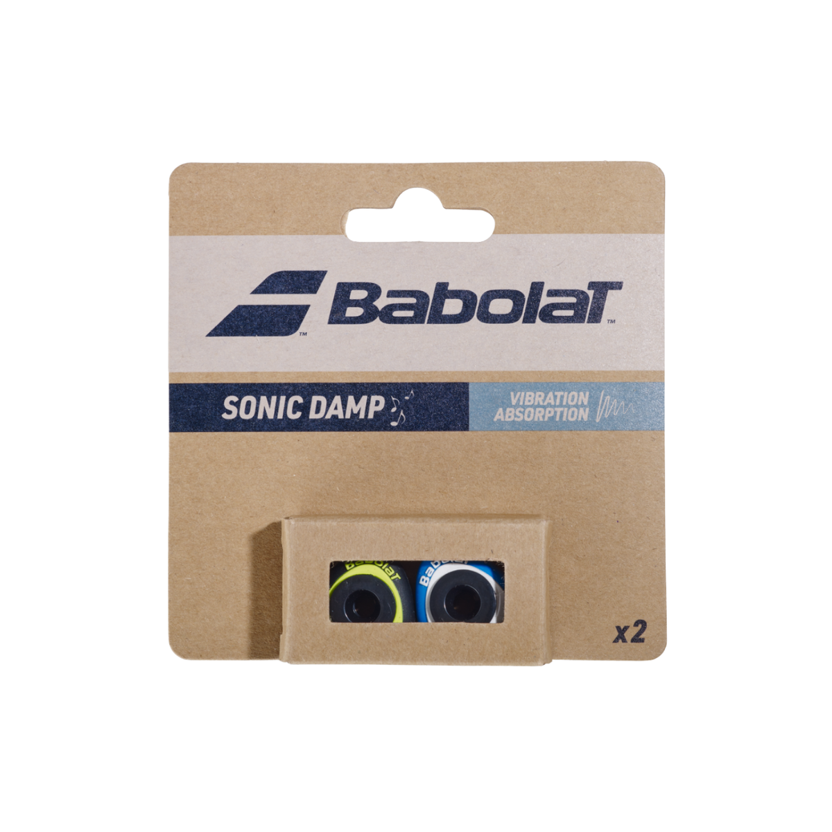 Babolat Sonic Damp Dampener, Blue/Yellow, front view