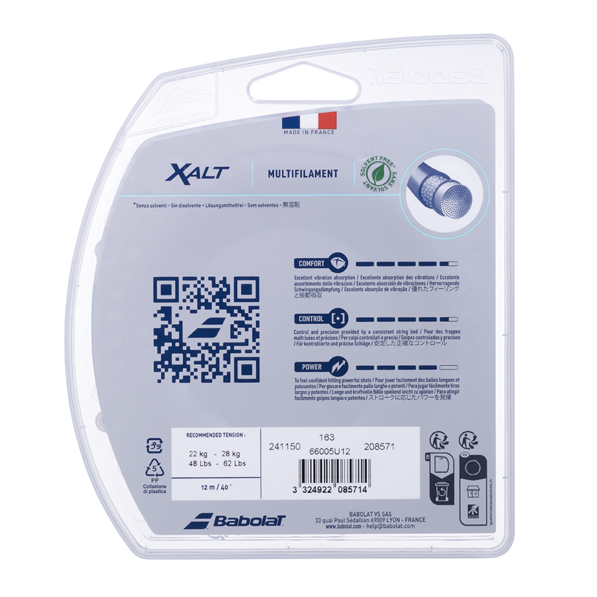 Babolat Xalt 12m Tennis String, White, back view
