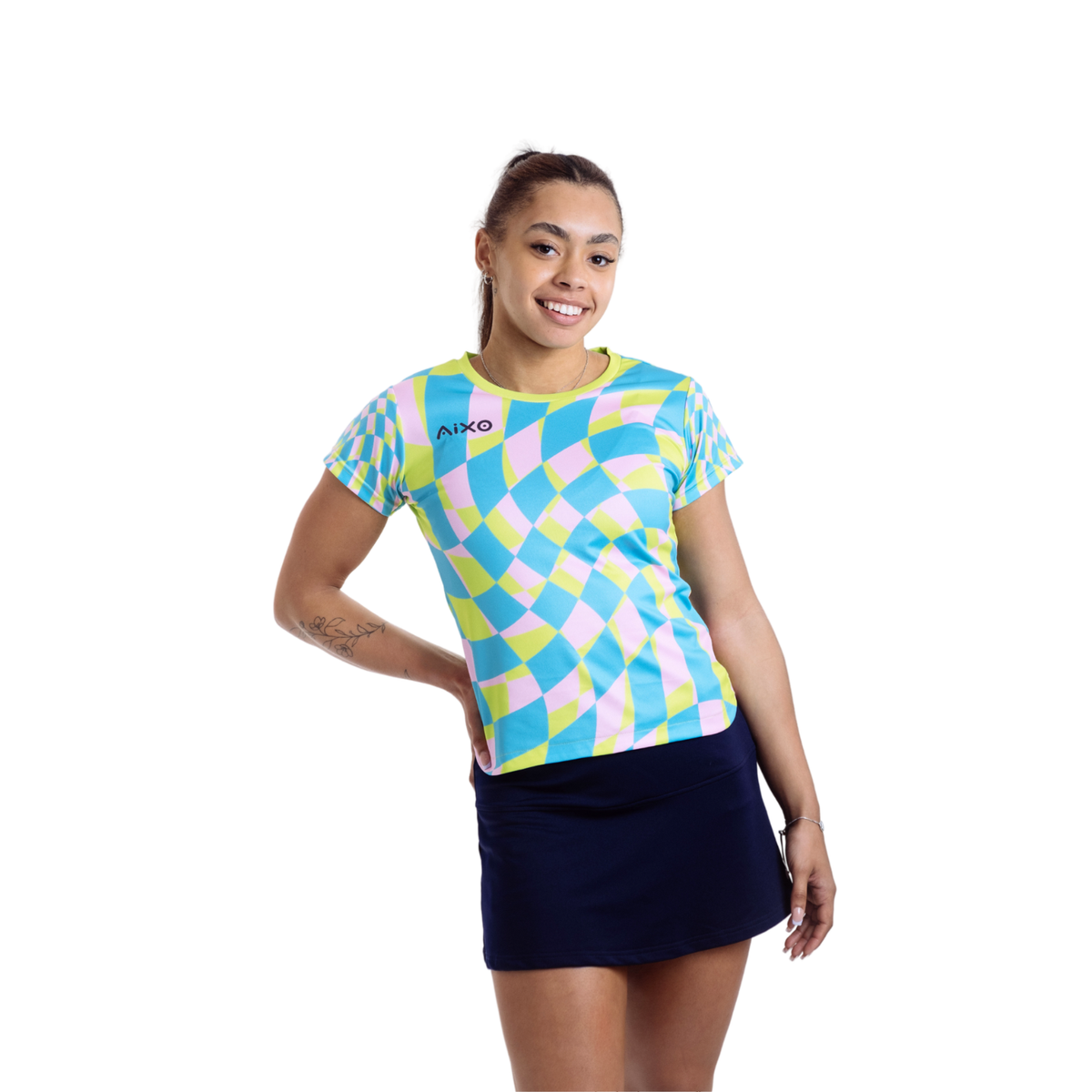 Aixo Checker Womens T Shirt Lime Check T Shirt Aixo