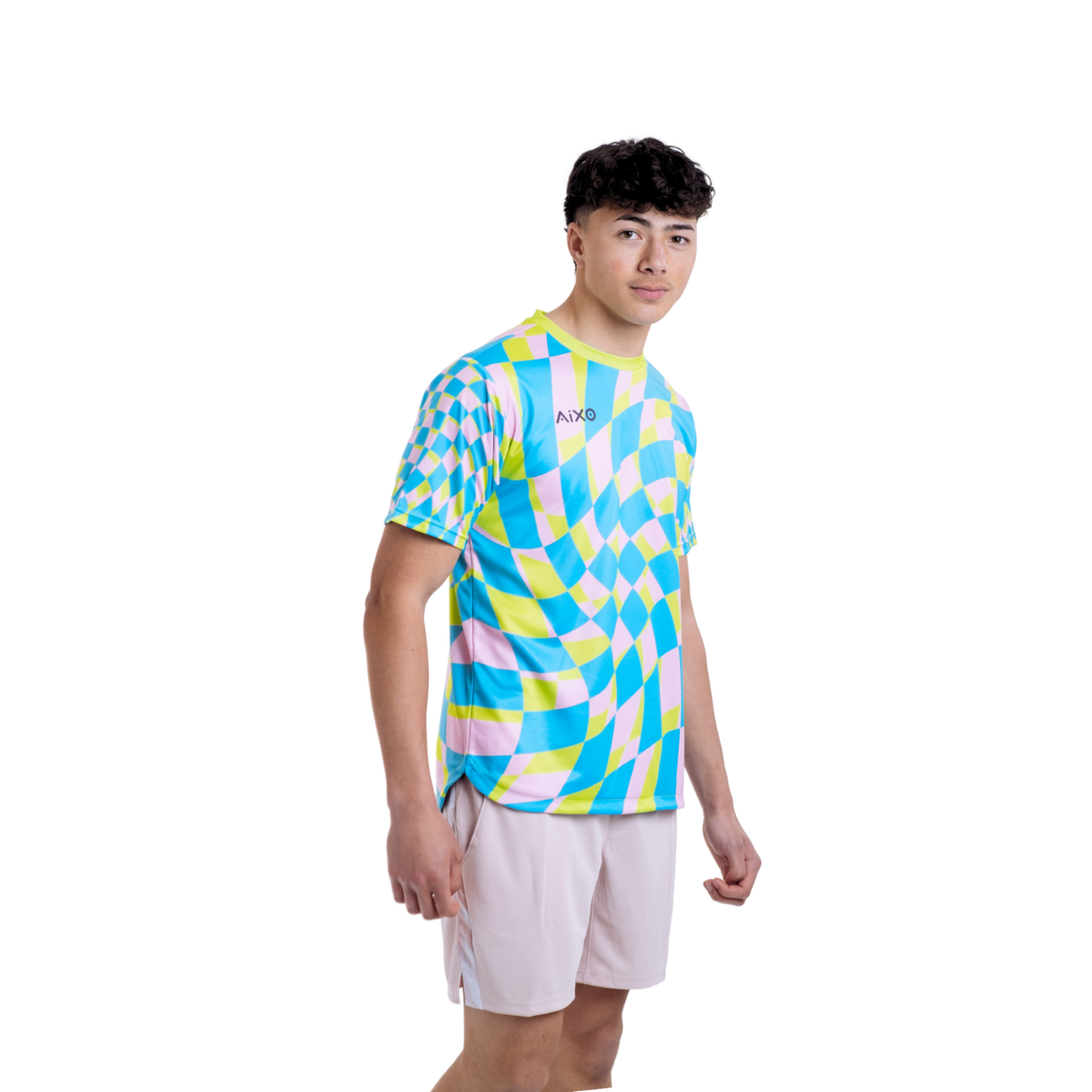 Aixo Checker Mens T Shirt Lime Check T Shirt Aixo
