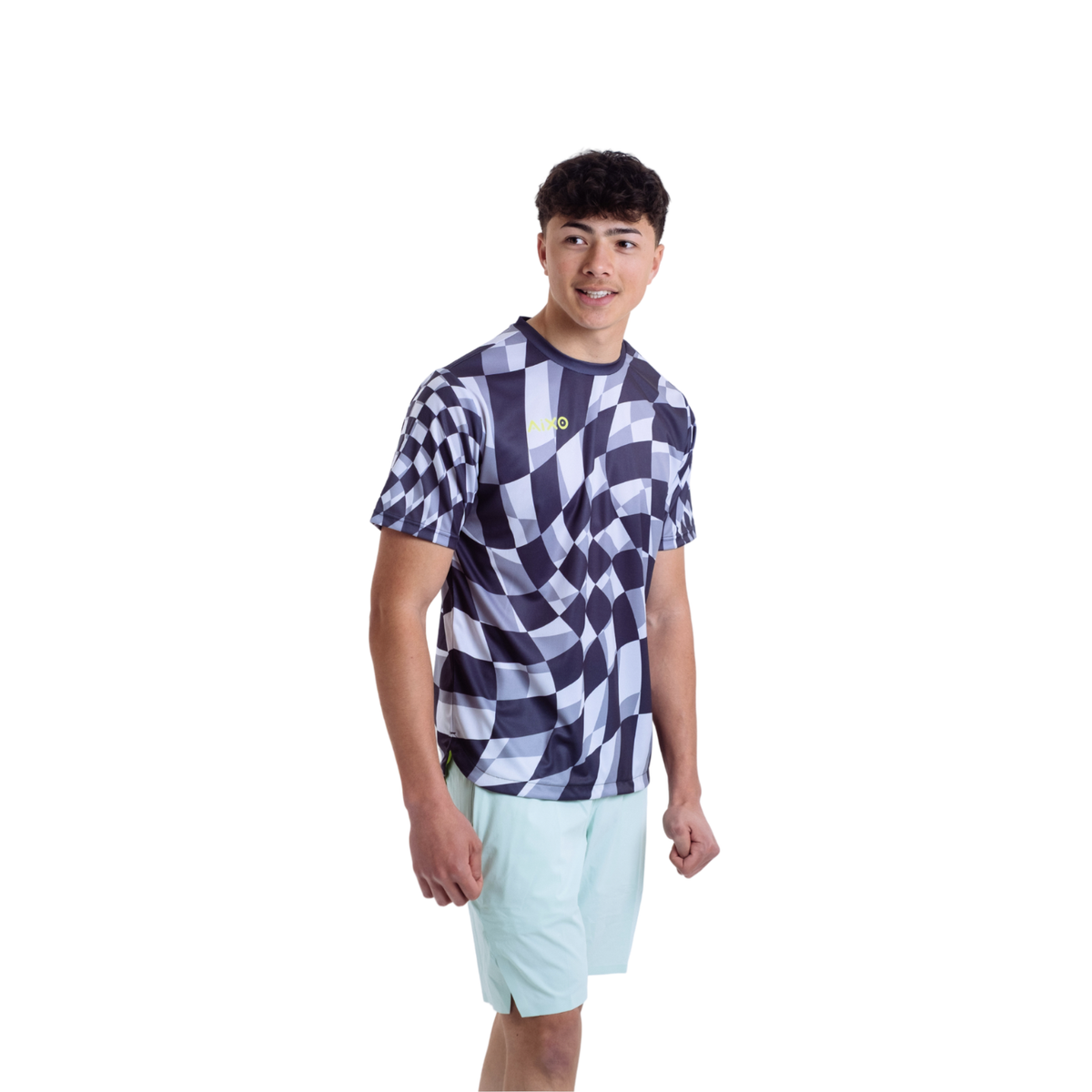 Aixo Checker Mens T Shirt Grey Check T Shirt Aixo