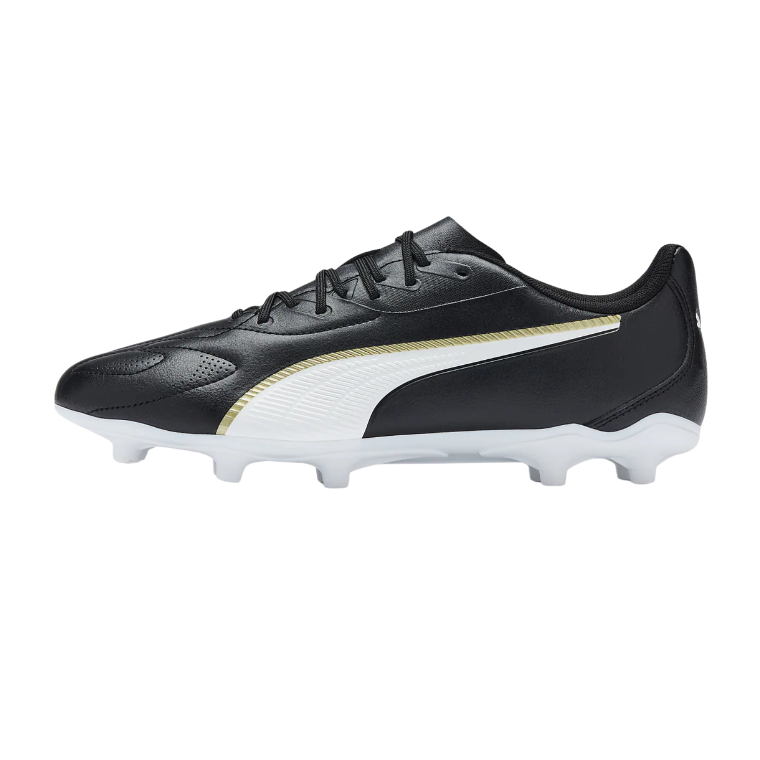 Puma King 20 Play FG/AG Football Shoe - Black/White/Gold Black White Gold Football Boots Puma