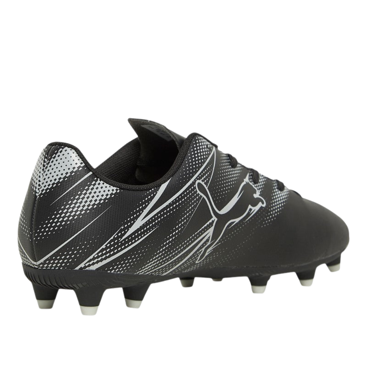 Puma Attacanto FG/AG Football Boots Junior, Puma Black/Silver/Blue, packaging view