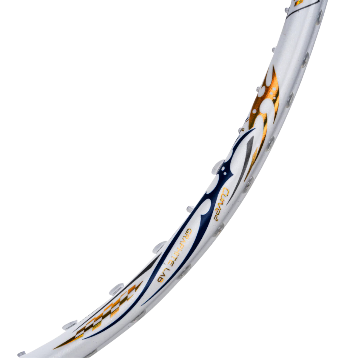 Hundred Z-Tronic 100 Badminton Racket, White/Gold, close-up detail