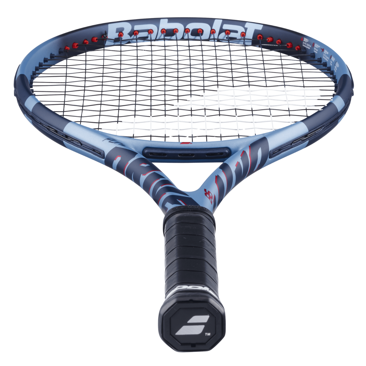 Demo Babolat Pure Drive 98 305g Gen11 Strung Tennis Racket, Metallic Blue/Midnight Blue, detail view